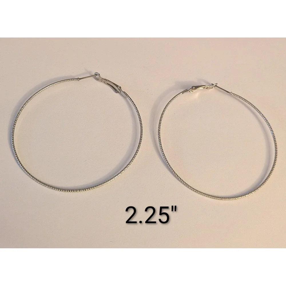 Silver Tone Textured Large Hoop Earrings 2.25 Inch Lever Back Jewelry